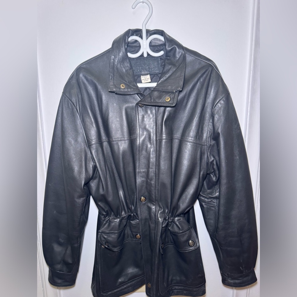 Men's Black Leather Jacket ajustable